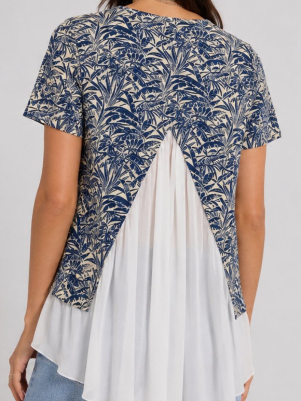 AngelEye London Palm Print Chiffon Back Top Hi-Low Hem Size L